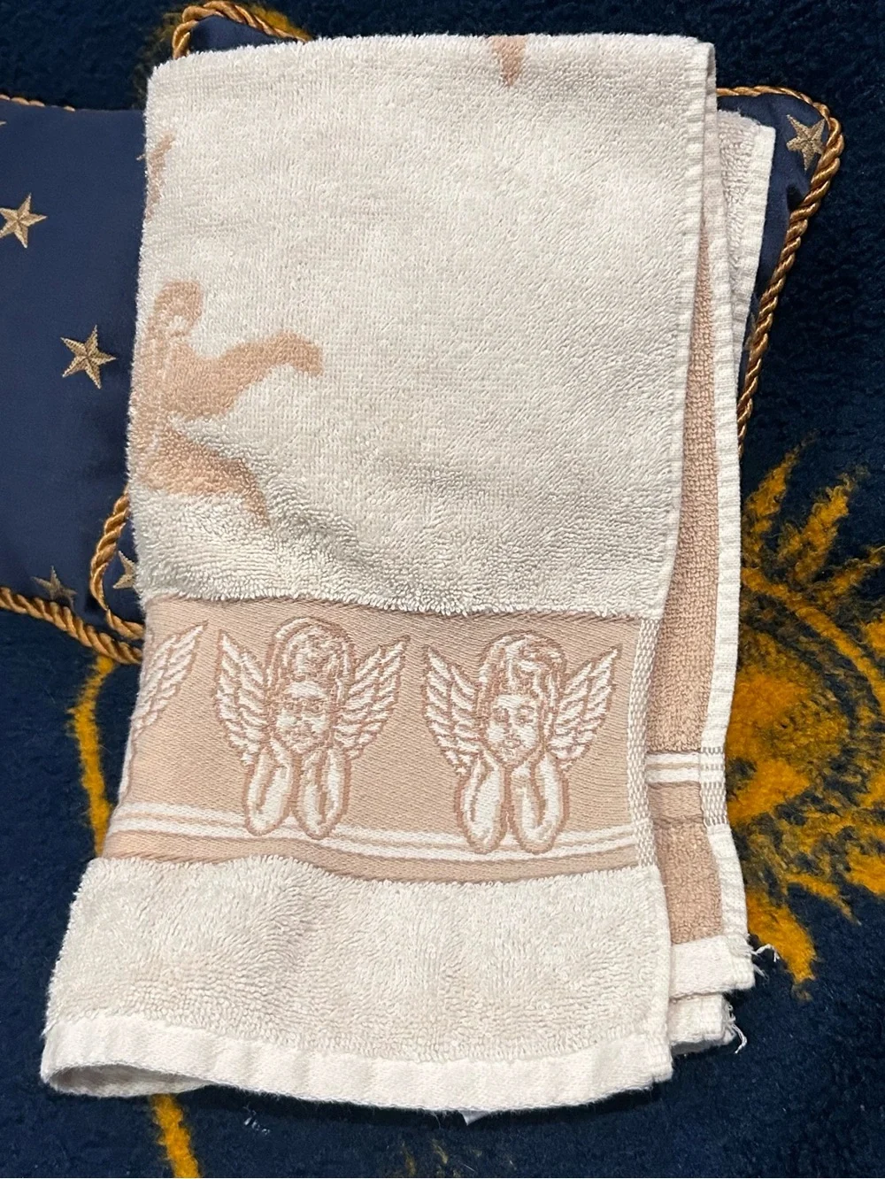 Vintage 90s Celestial Cherub Hand Towel Angels Whimsigoth Bathroom Decor